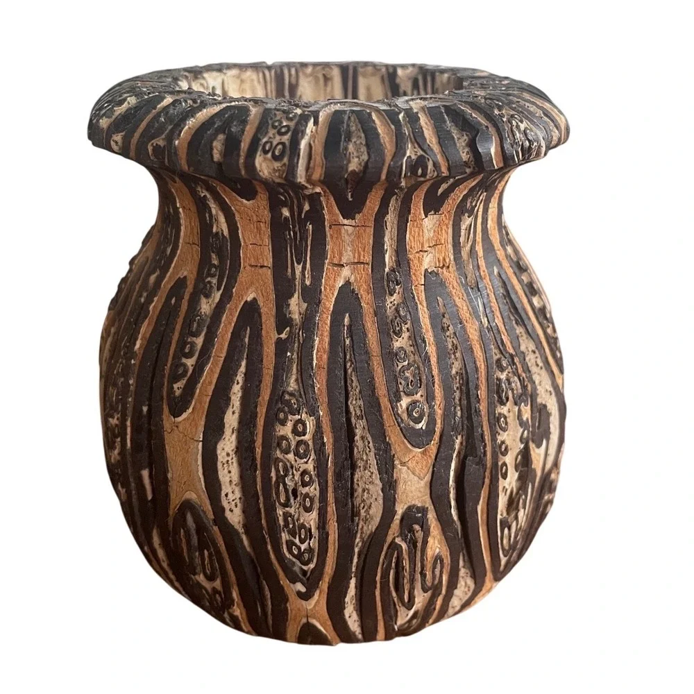 Vintage Handcrafted‎ New Zealand Ponga Craft Tree Fern Vase 4.5